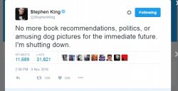 Стивен Кинг объявил об уходе в офлайн из-за победы Трампа